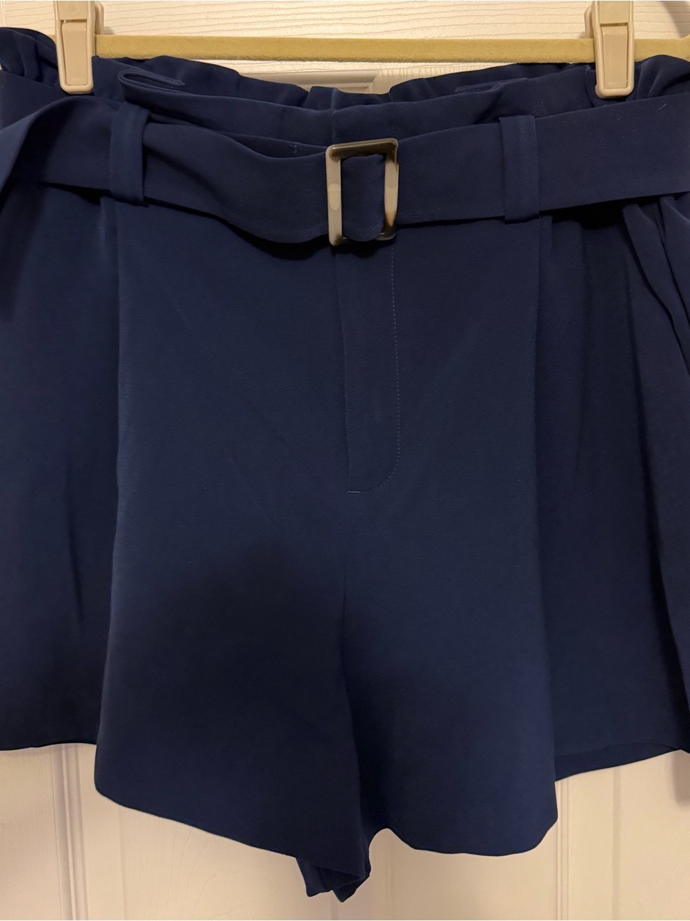 Nine West Elastic High-Waist Navy Blue Belted Shorts